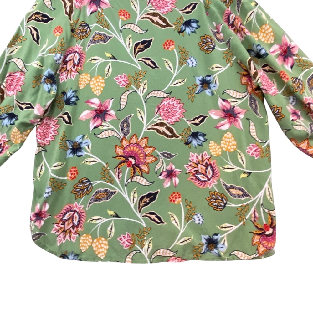 Loft Outlet Womens Green Floral Boat Neck 3/4 Puff Sleeve Rayon Blouse Size L - Picture 6 of 10